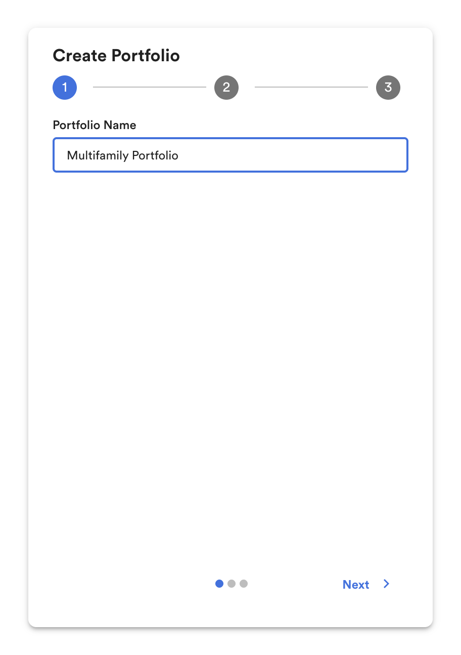 Create Portfolio, step 1: portfolio name.