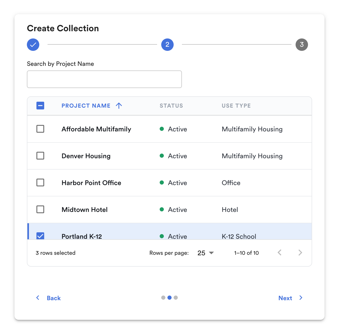 Create Collection, step 2: project checklist.