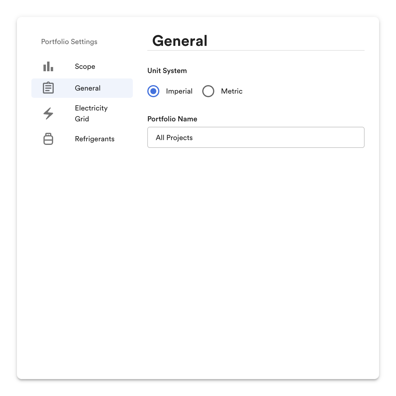 Portfolio Settings: General.