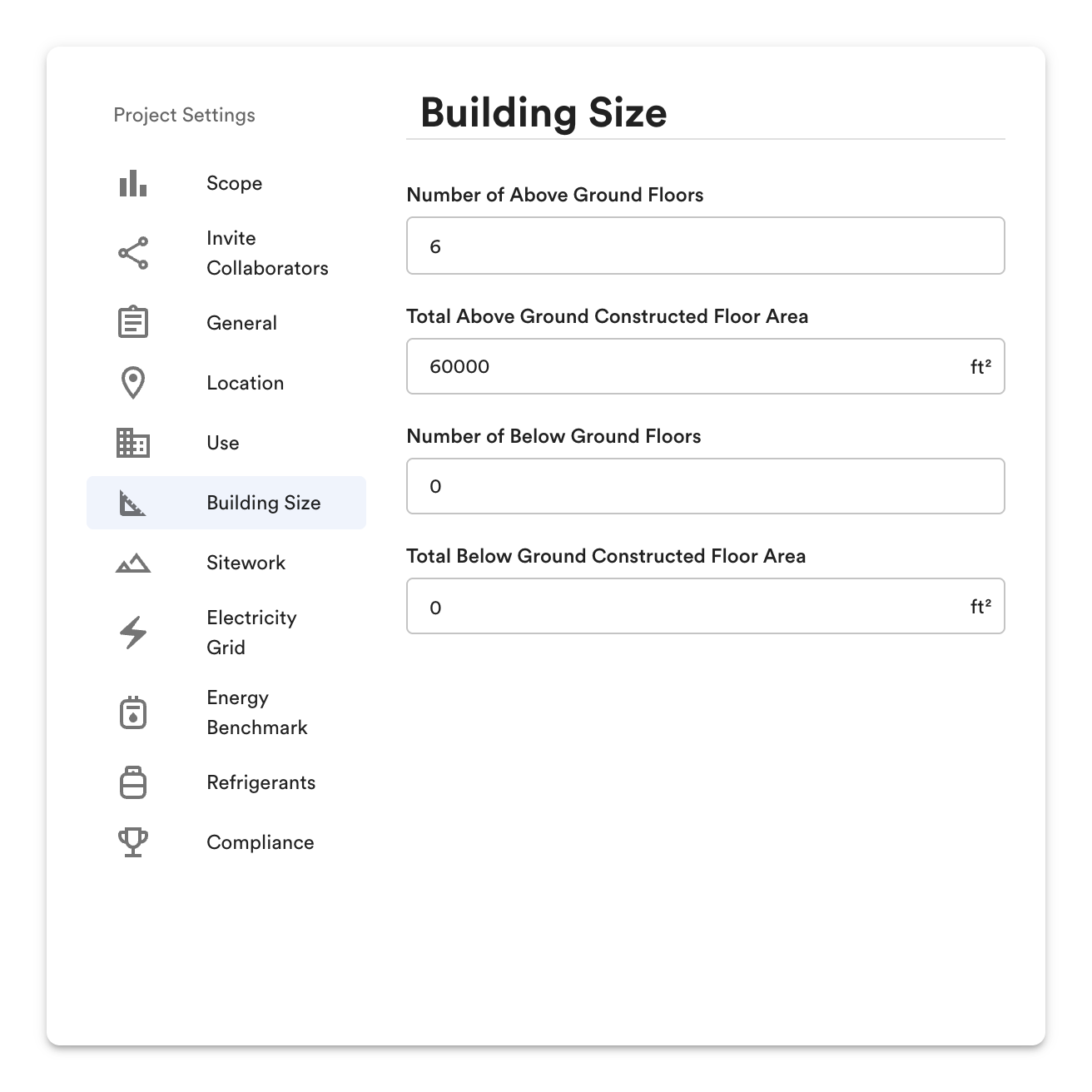 Project Settings: Building Size.
