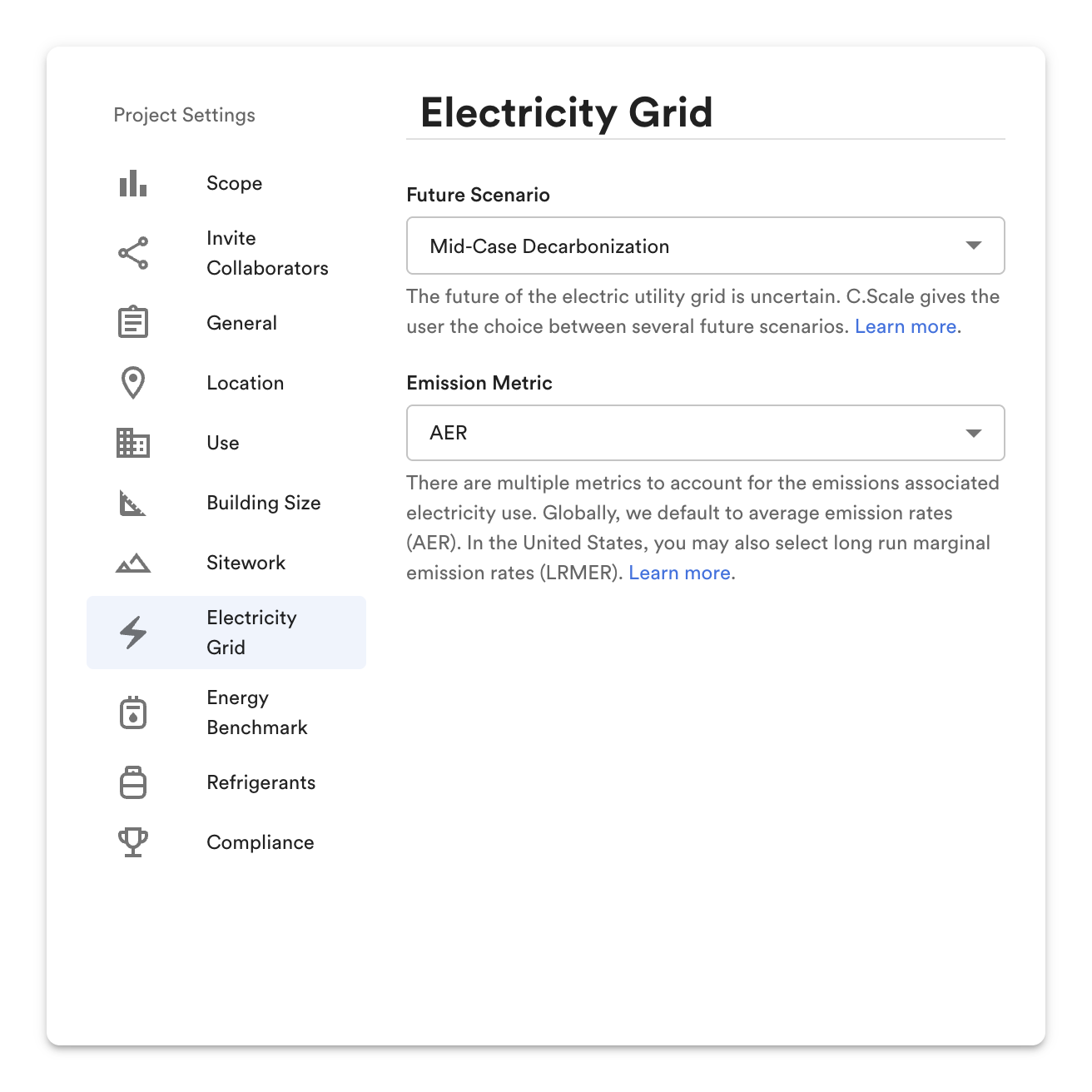 Project Settings: Electricity Grid.