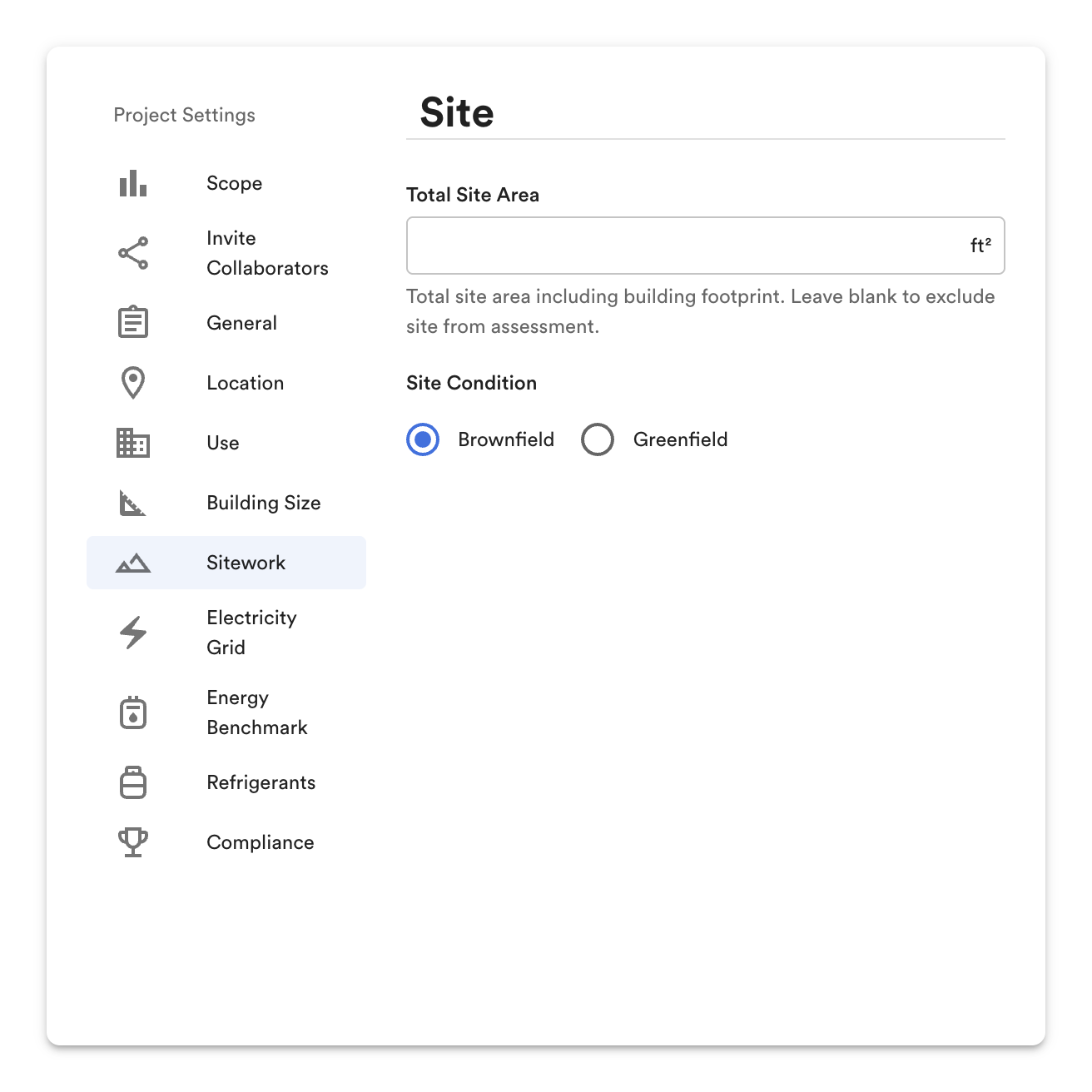 Project Settings: Sitework (Site).
